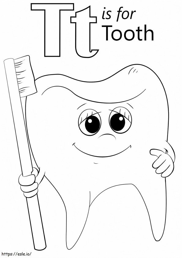Hampaan kirjain T värityskuva