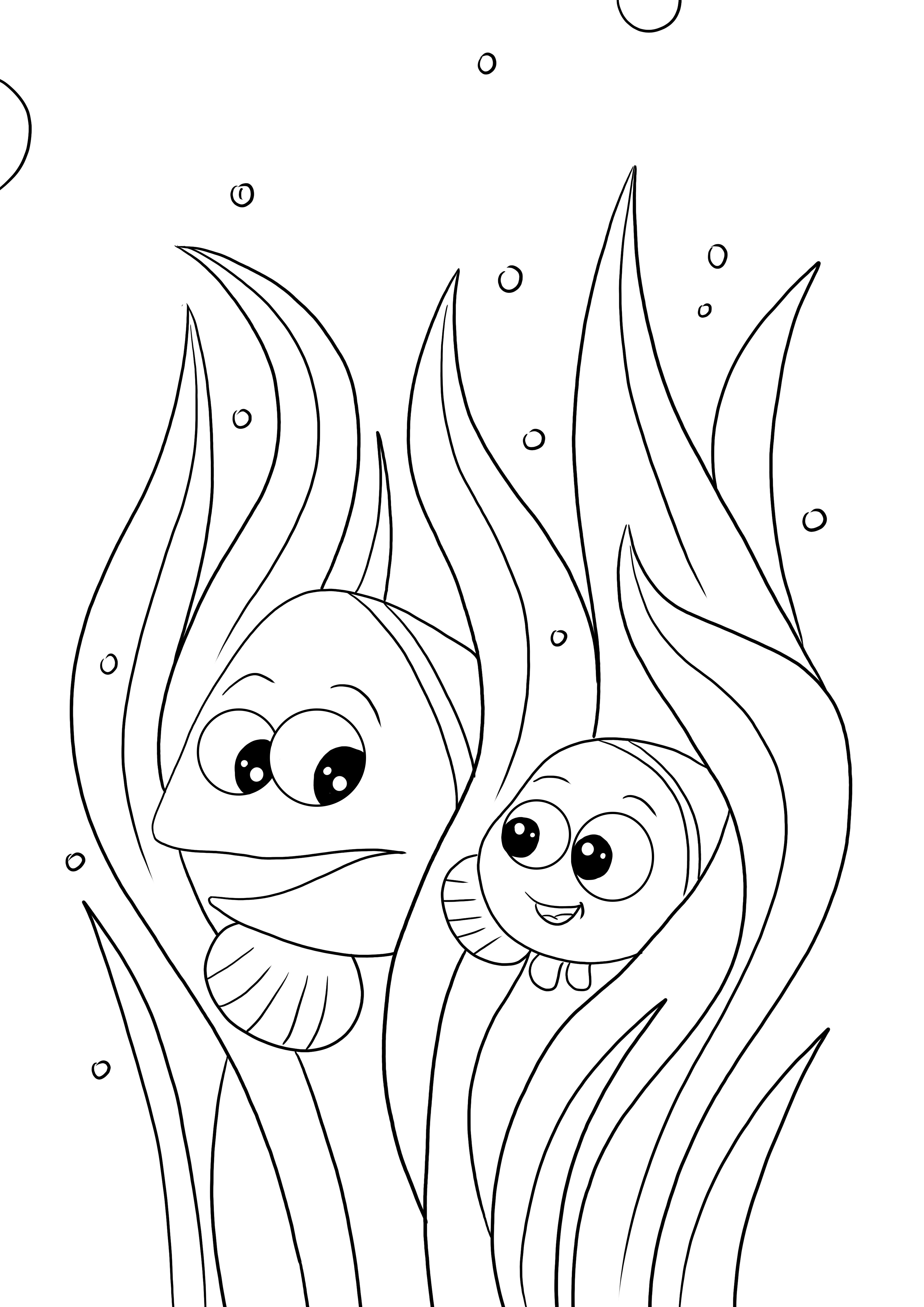Marlijn en Nemo gratis kleur- en afdrukpagina voor kinderen van alle leeftijden kleurplaat