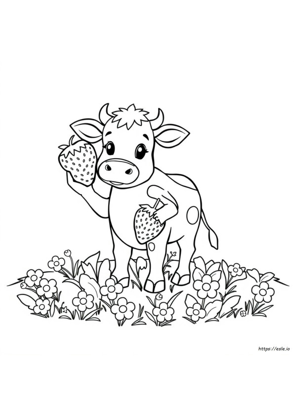 かわいいいちご牛の塗り絵 無料