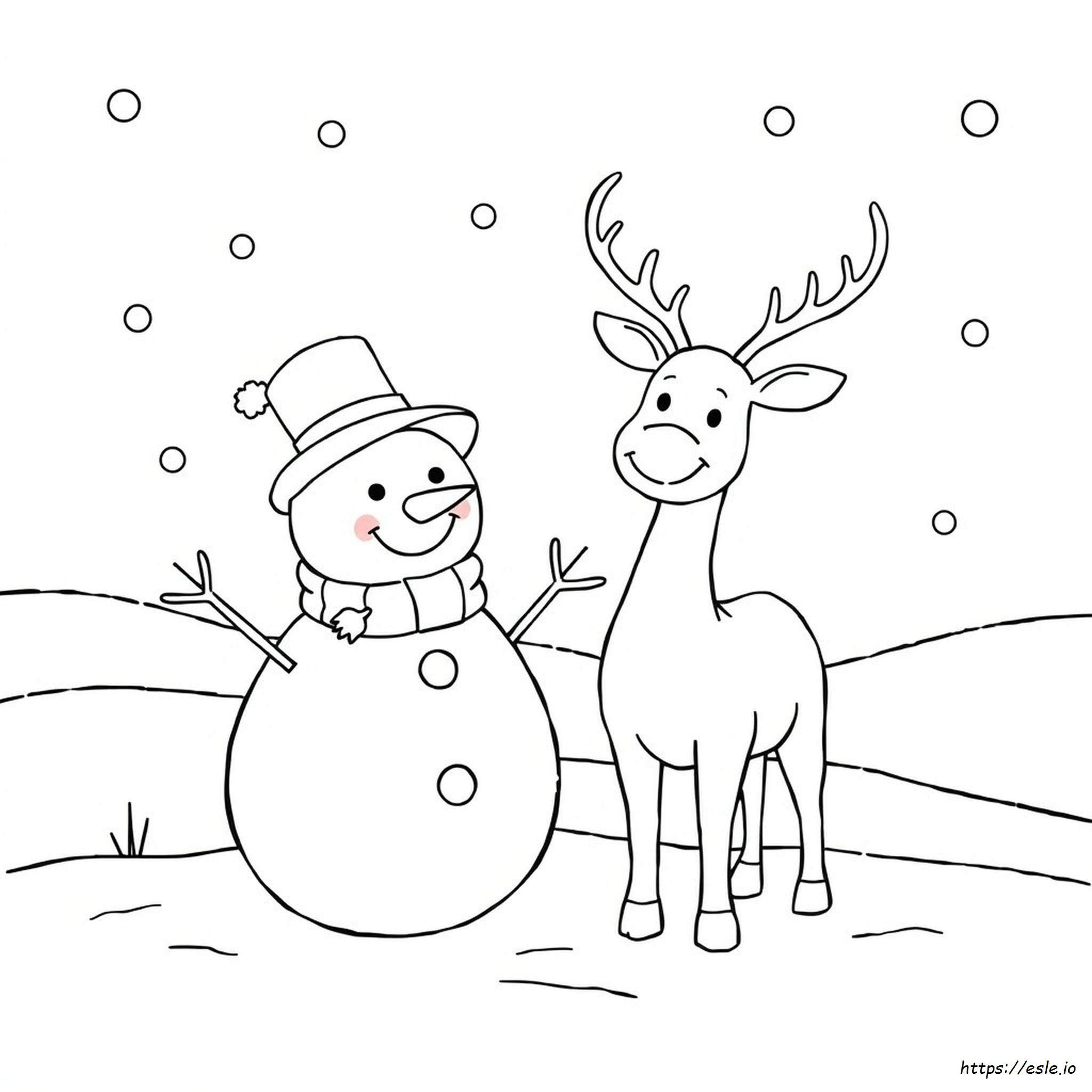 Snowman And Reindeer Coloring Page