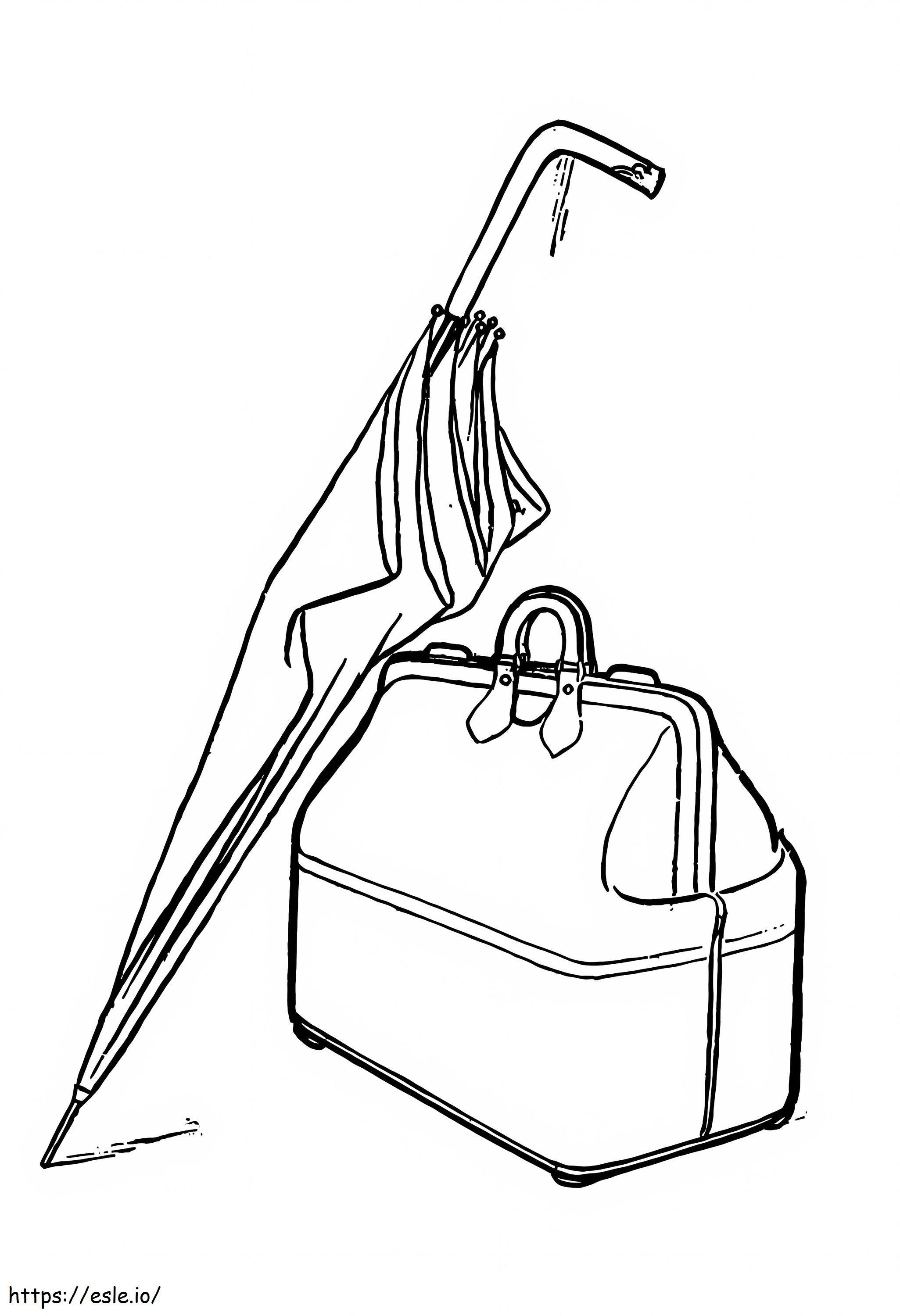 メリー・ポピンズのオウムの傘とカーペットのバッグ ぬりえ - 塗り絵