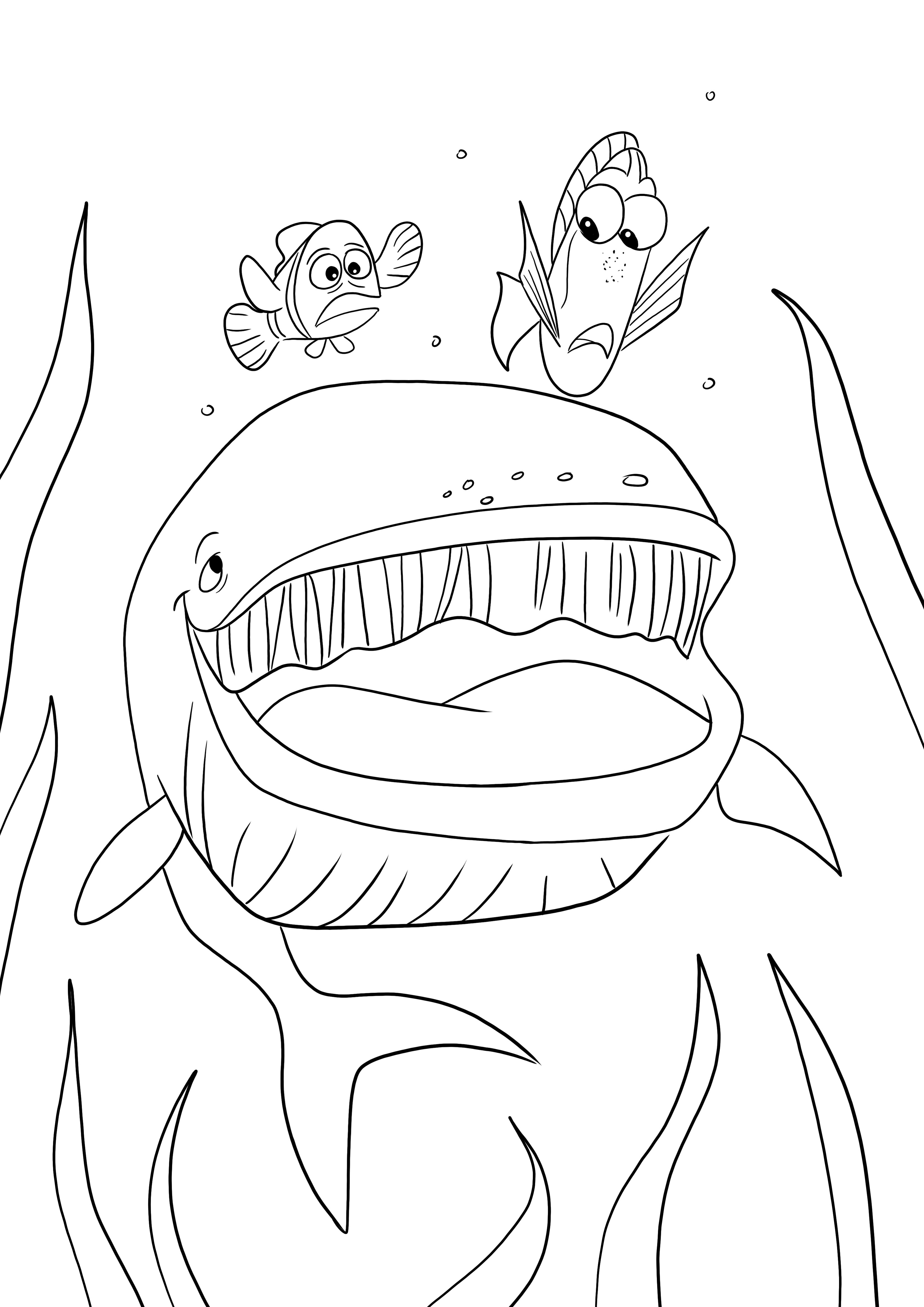 Dory -Nemo en de walvis gratis te downloaden of af te drukken en in te kleuren voor kinderen kleurplaat