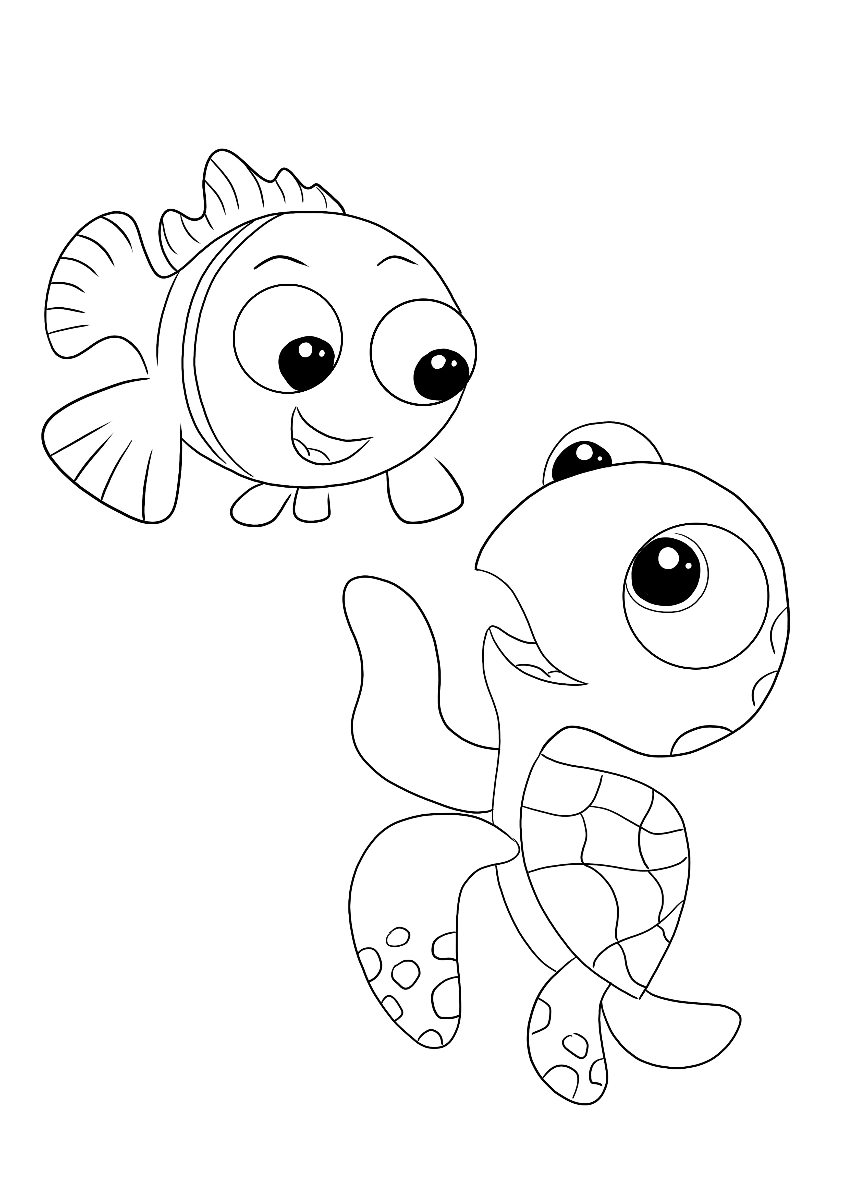 Free to color and print Crush and Nemo coloring image for kids