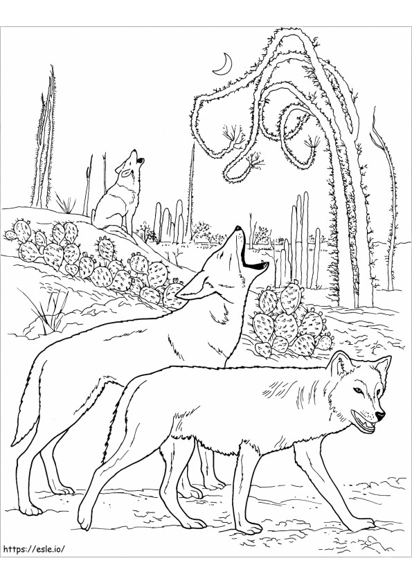 Three Howling Wolves coloring page