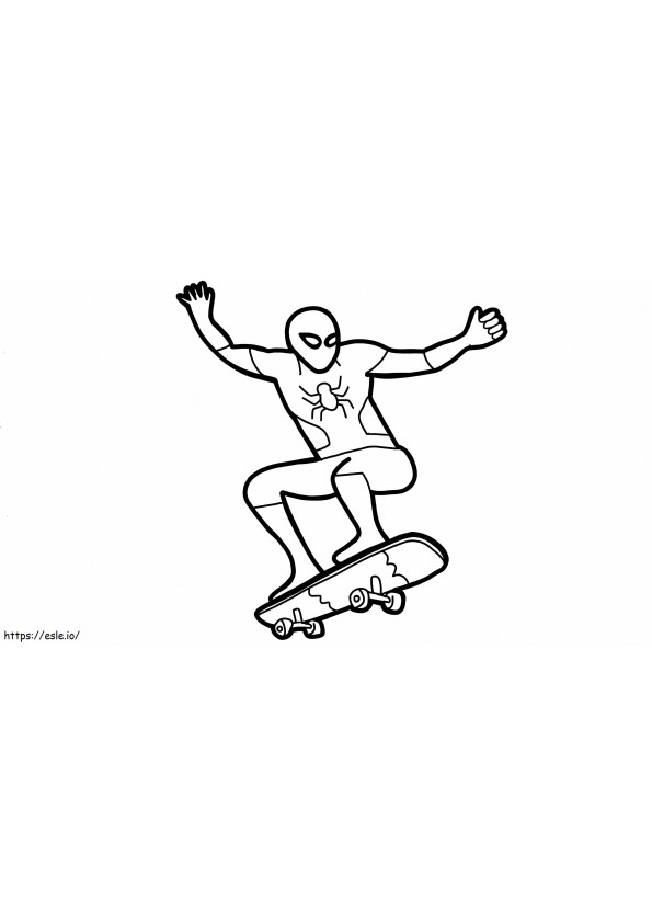 スパイダーマンとスケートボード ぬりえ - 塗り絵