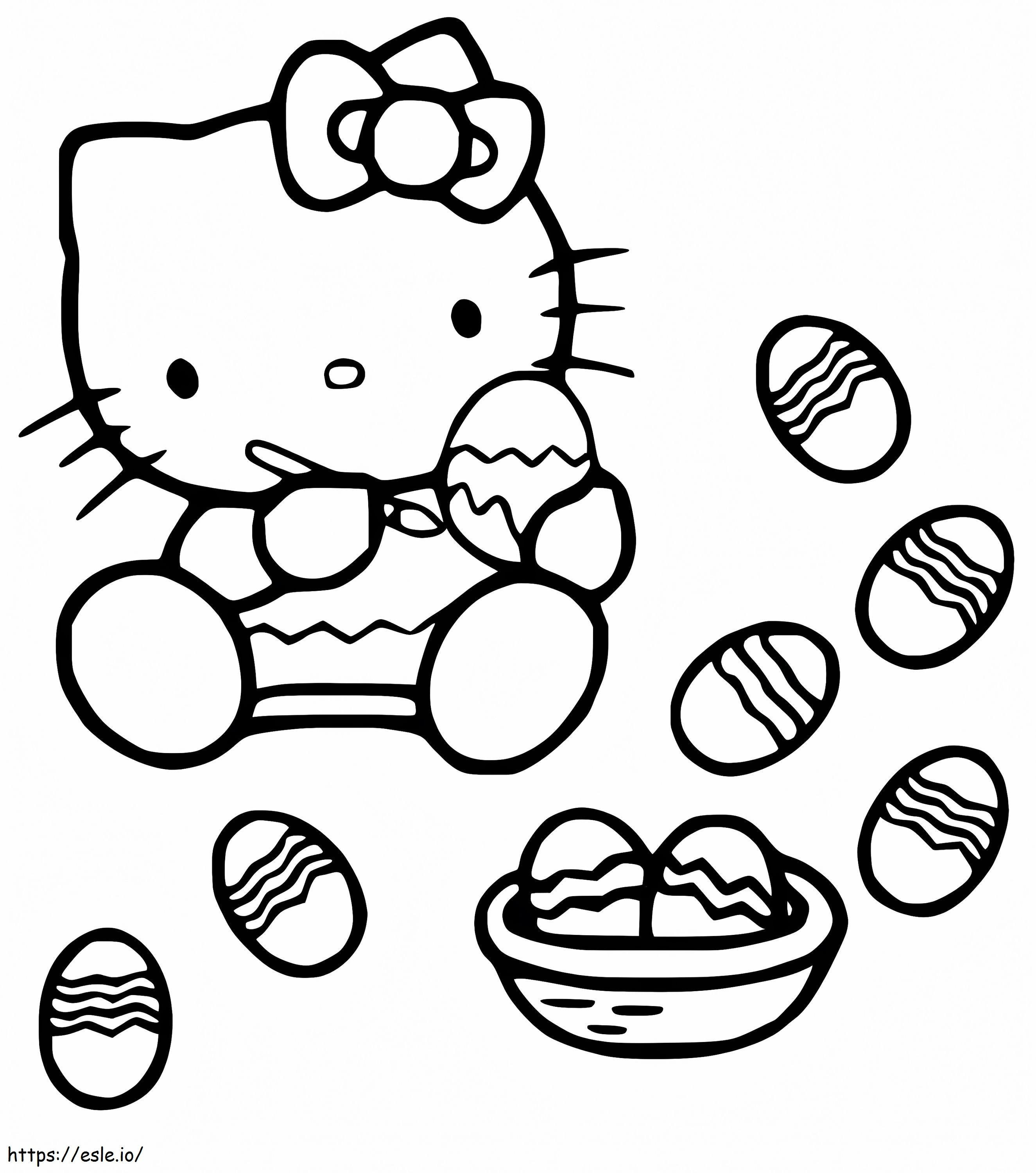 Hello Kitty pintando huevo de Pascua para colorear