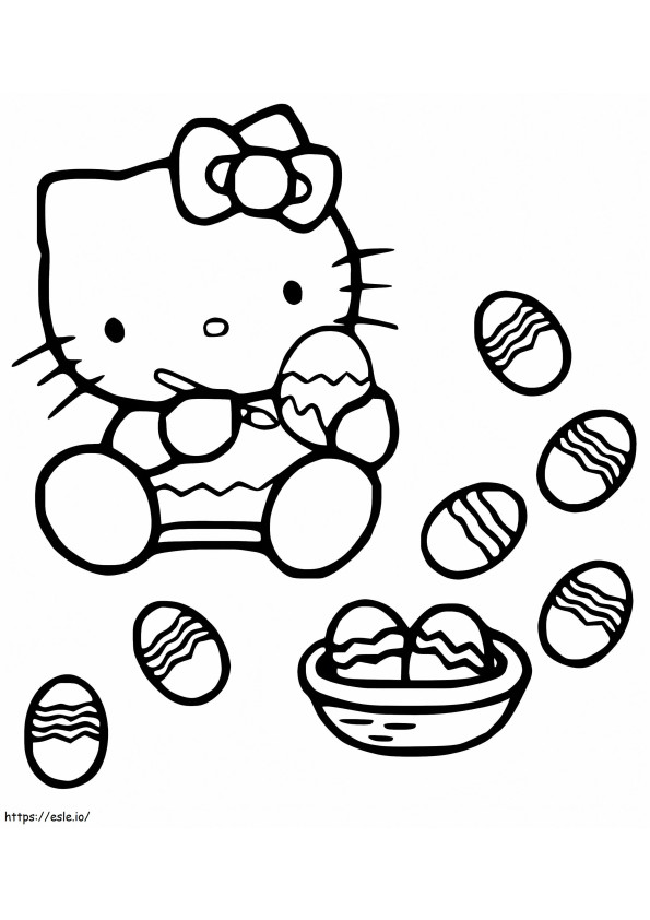Coloriage Oeuf de Pâques peinture Hello Kitty à imprimer dessin