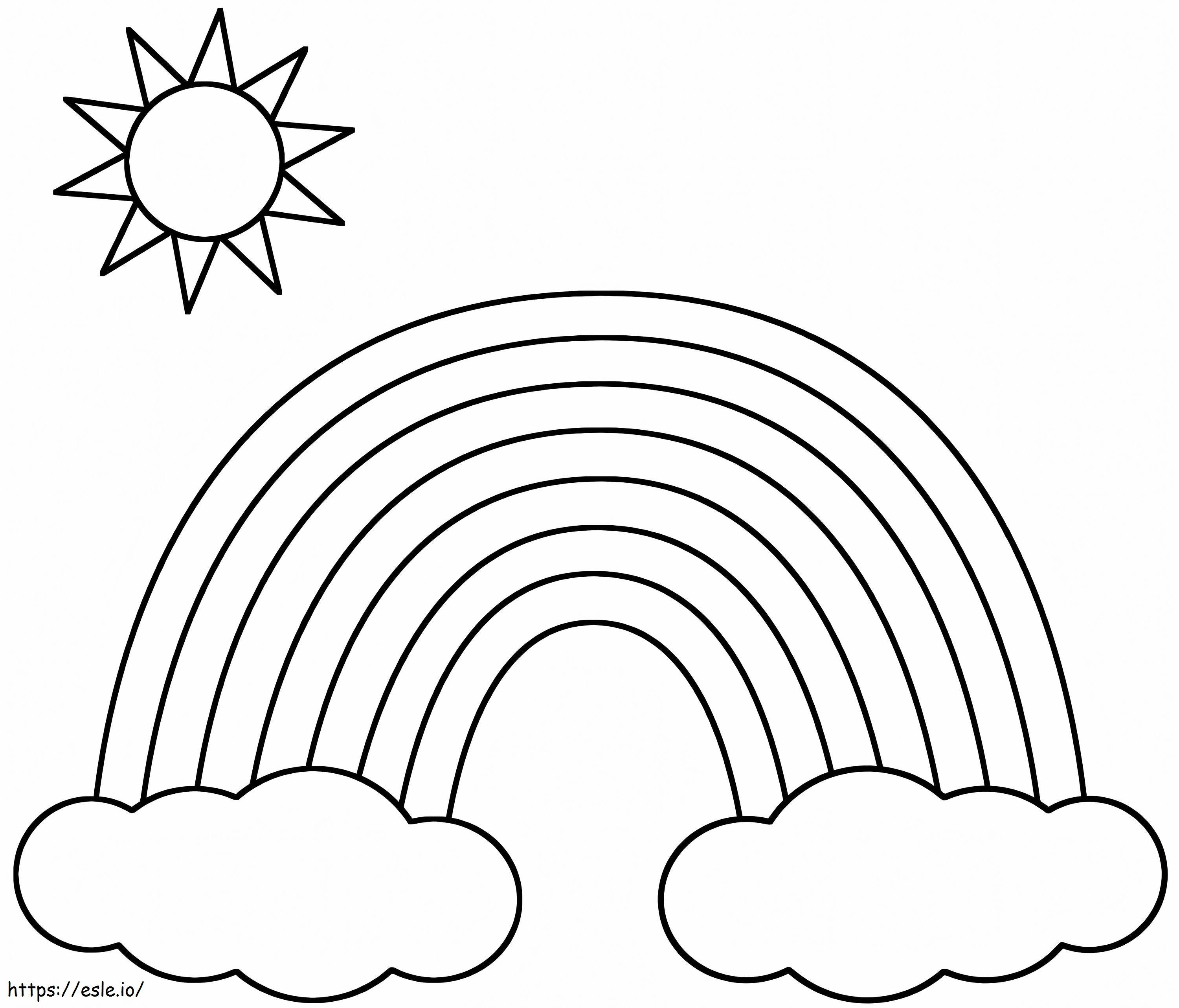 Coloriage Arc-en-ciel avec nuages et soleil à imprimer dessin