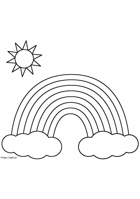 Coloriage Arc-en-ciel avec nuages et soleil à imprimer dessin