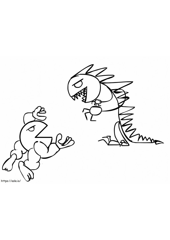 パックマン vs.拒食症のゴジラ ぬりえ - 塗り絵