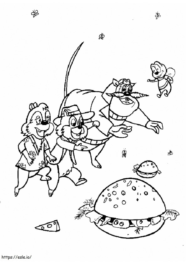 Chip And Hit With Hamburger coloring page