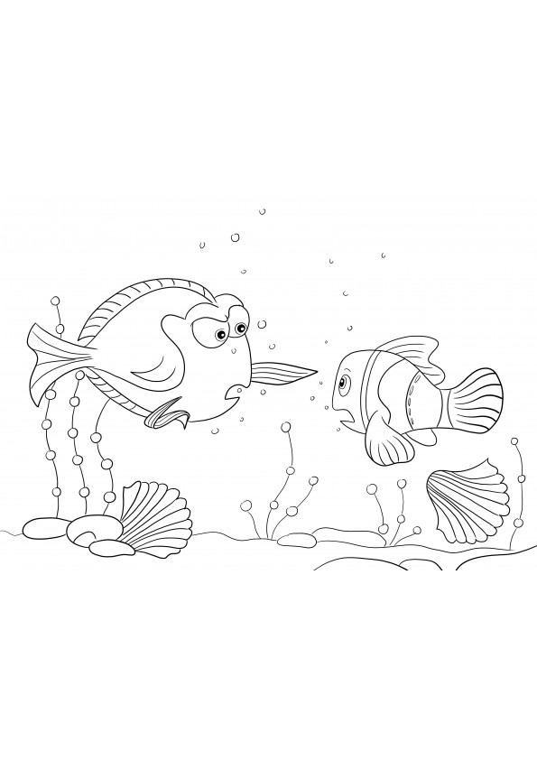 Image à colorier gratuite de Charlie et Nemo pour les enfants à télécharger et à colorier avec plaisir