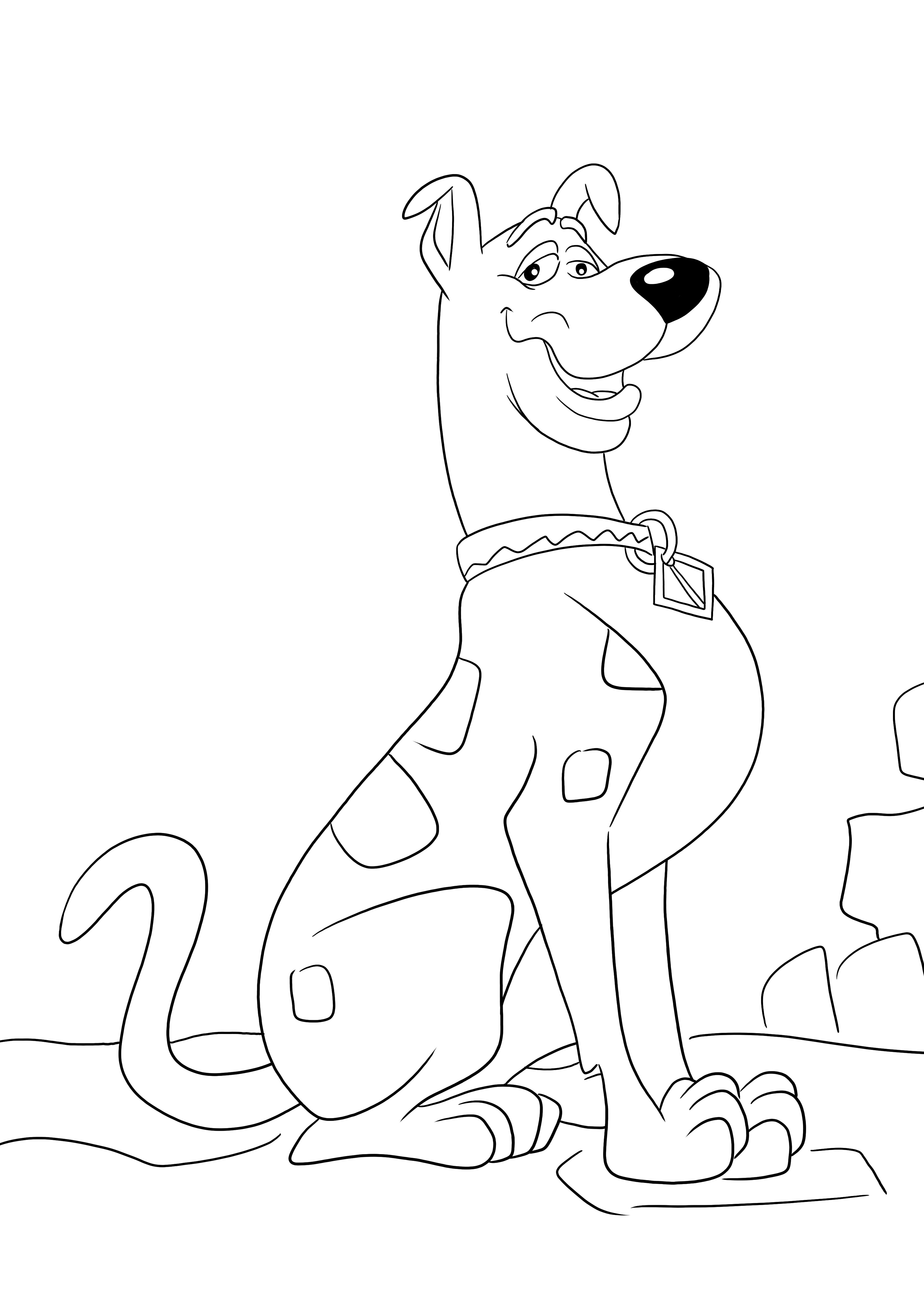 Aqui está uma imagem para colorir gratuita do sorrateiro Scooby Doo para imprimir e colorir facilmente