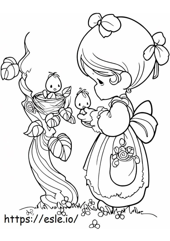 Girl And Little Birds coloring page