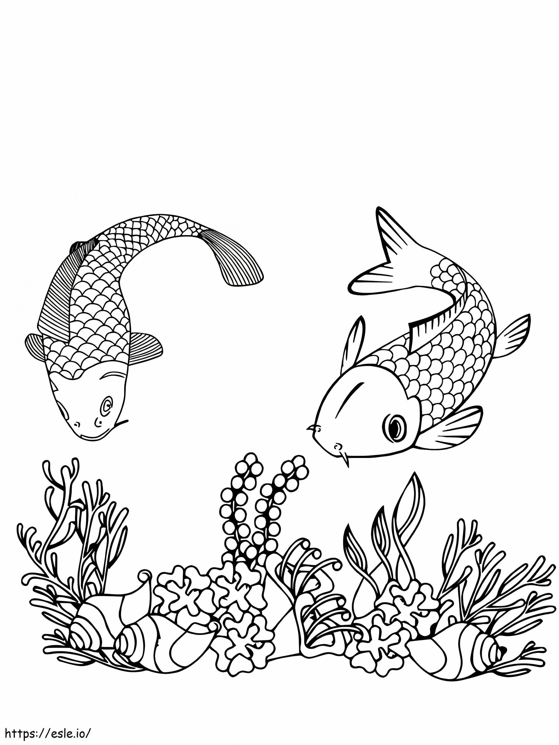 鯉とサンゴ ぬりえ - 塗り絵