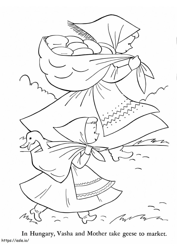 Vasha And Mother From Hungary coloring page