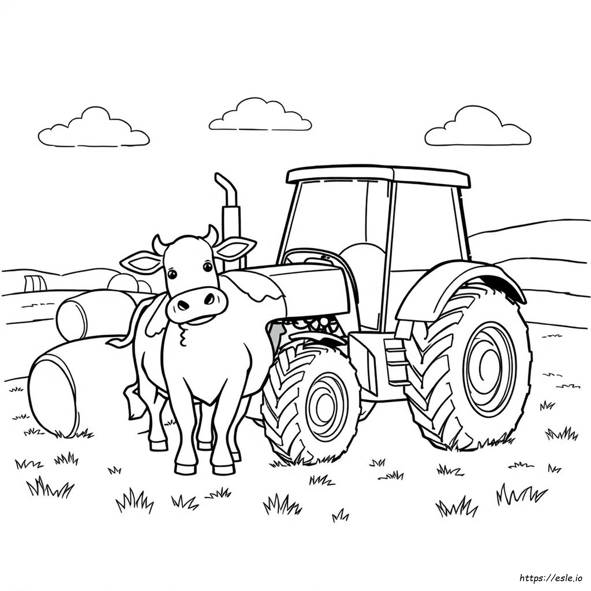 Cow And Tractor Coloring Page