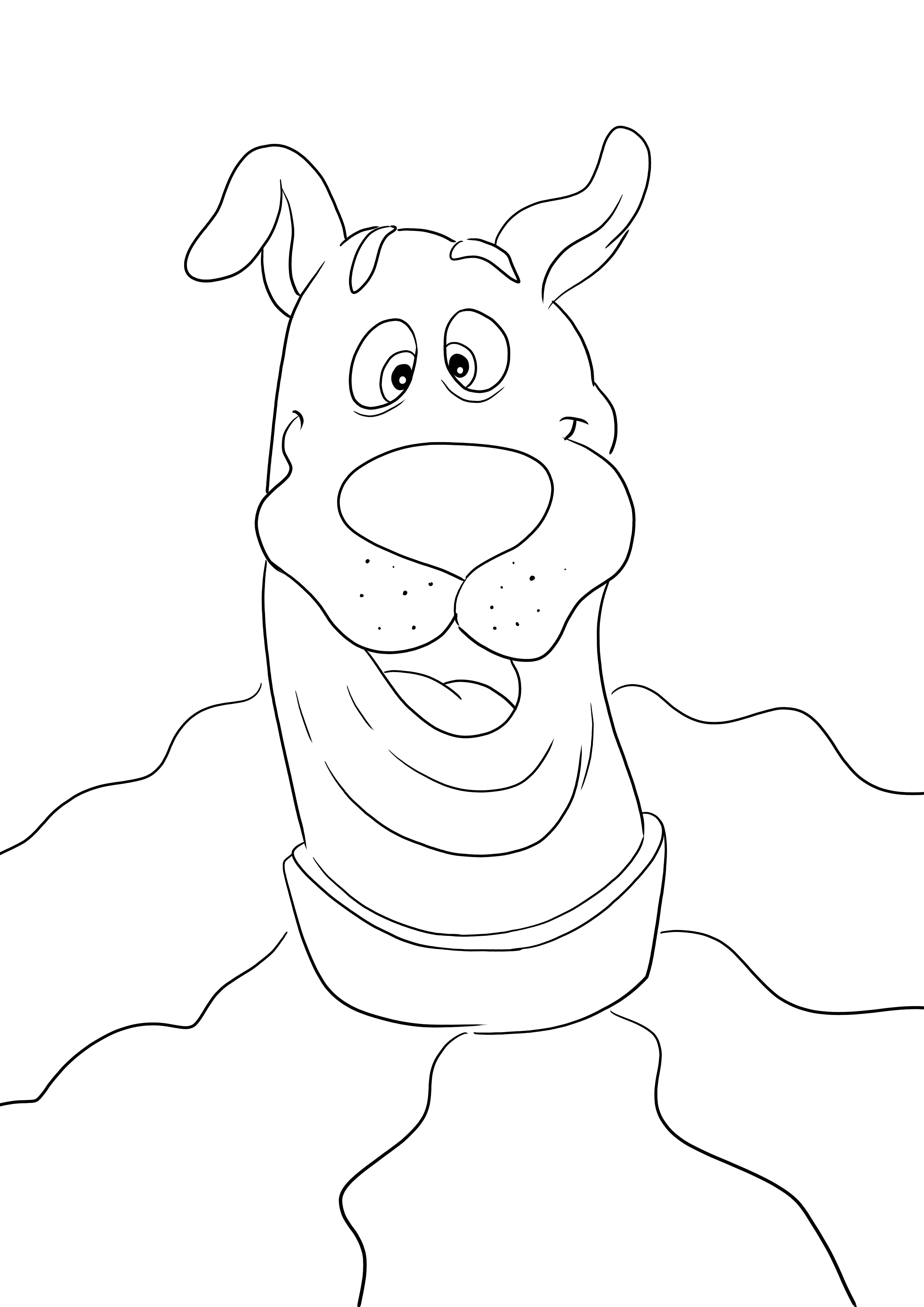 Iată imprimarea noastră gratuită a feței amuzante a lui Scooby pentru a fi colorată în timp ce te distrezi