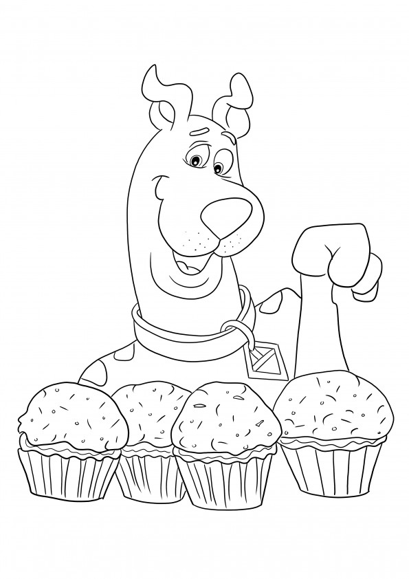 Scooby-Doo and his favorite cupcakes free to color and download image