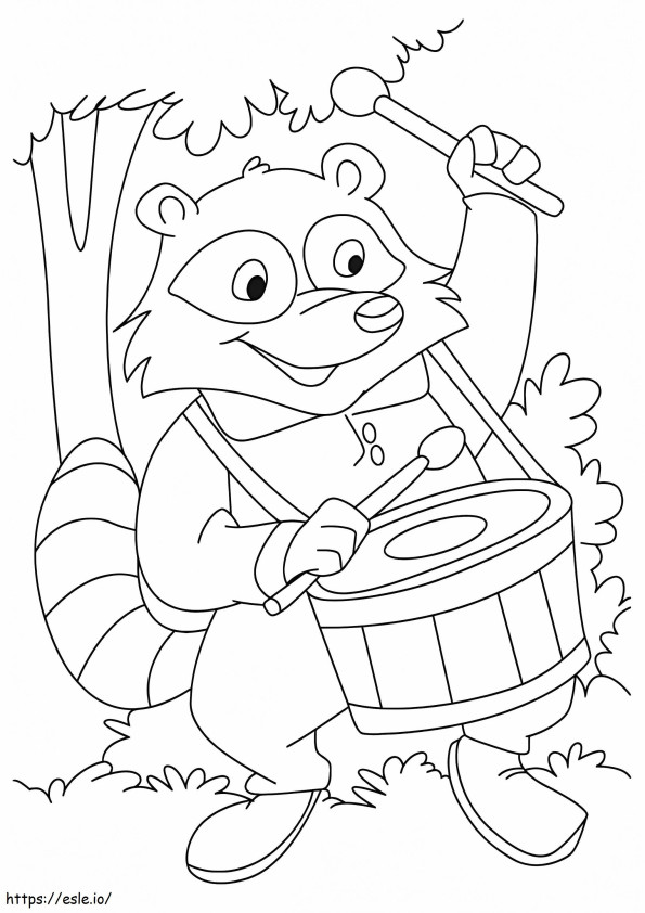 Waschbär spielt Schlagzeug ausmalbilder