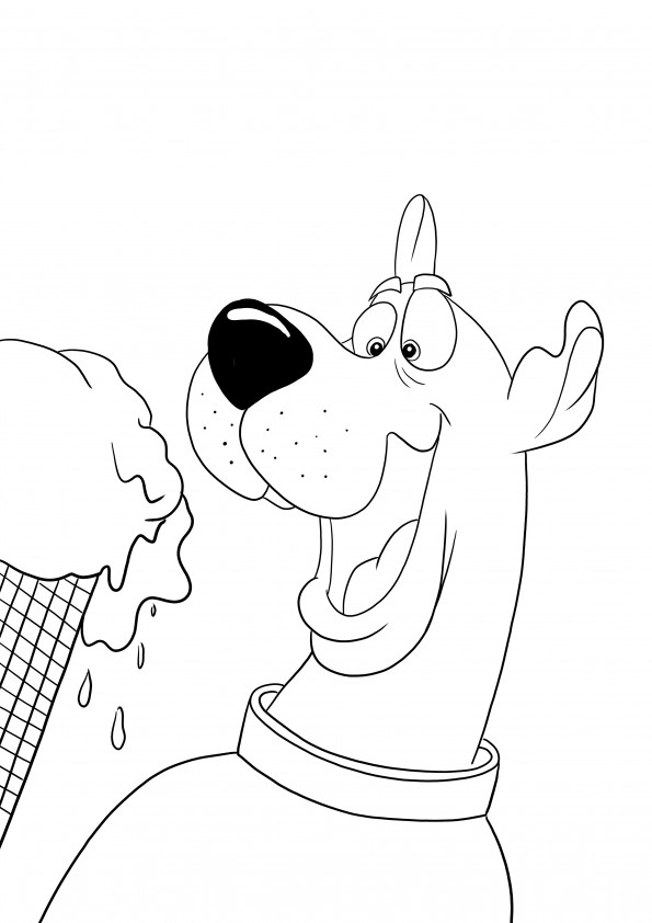 Scooby-Doo comendo um sorvete download grátis e fácil de colorir para crianças