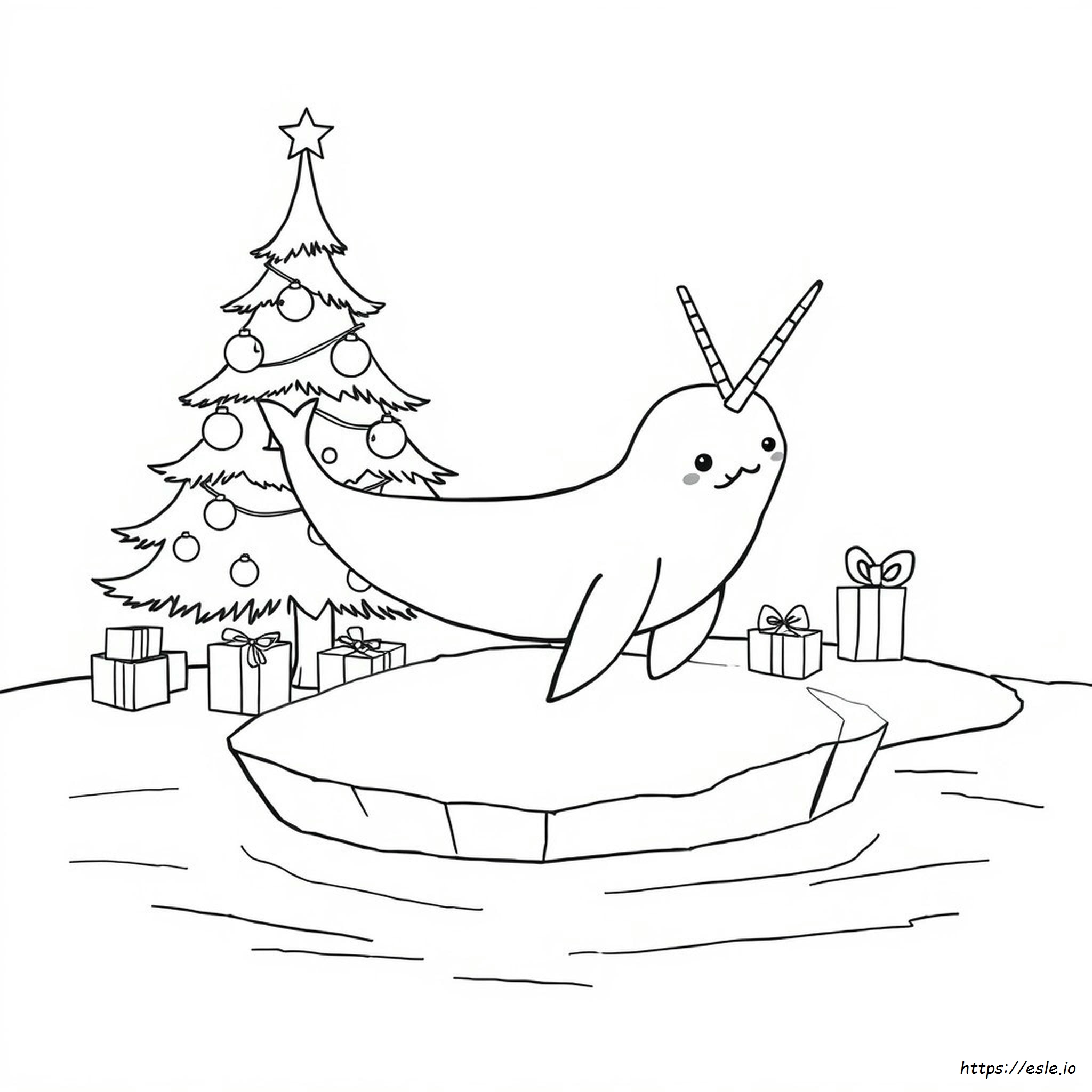 Christmas Narwhal Coloring Page