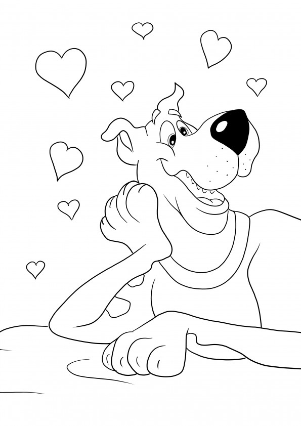 Scooby-Doo está apaixonado e espera ser impresso e colorido com cores vivas de amor pelas crianças