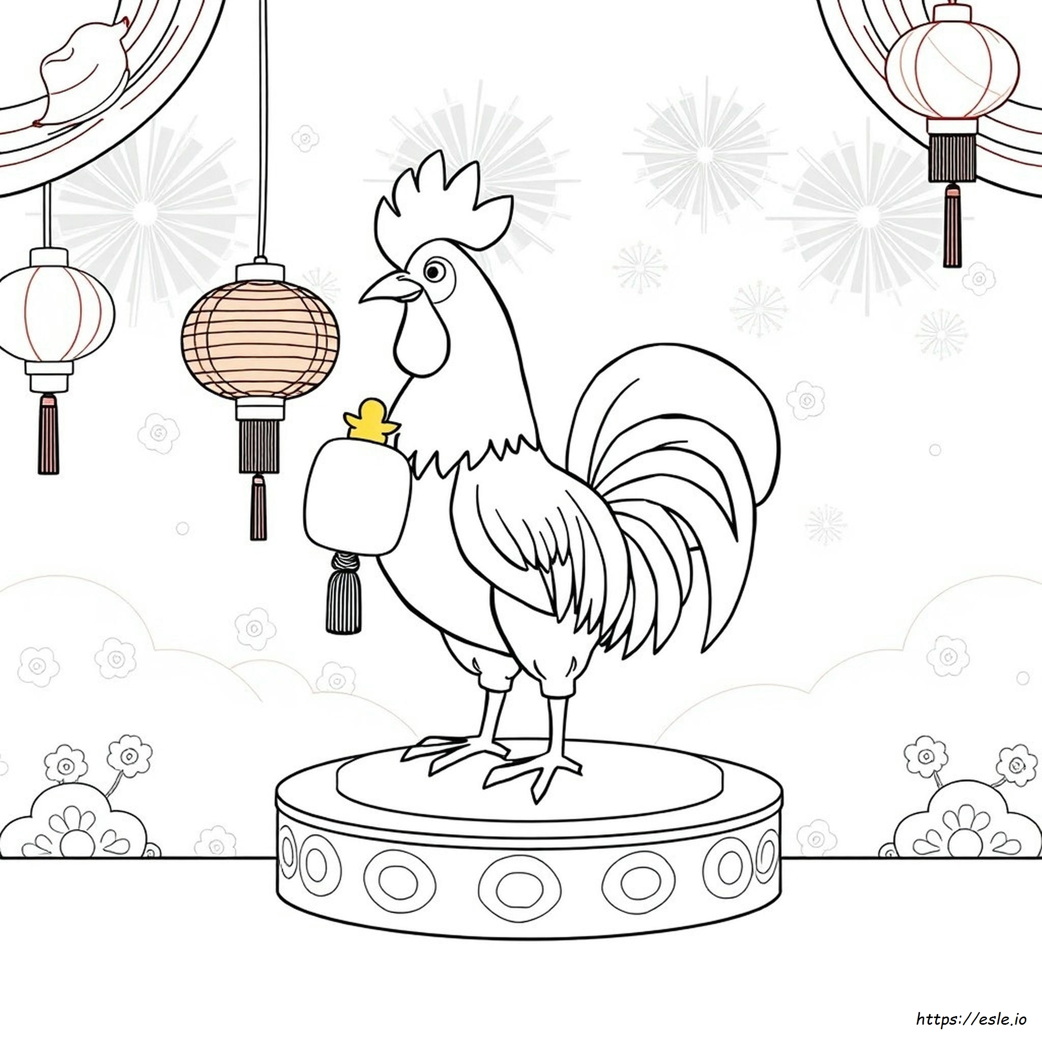 Chinesisches Neujahr Hahn Ausmalbilder