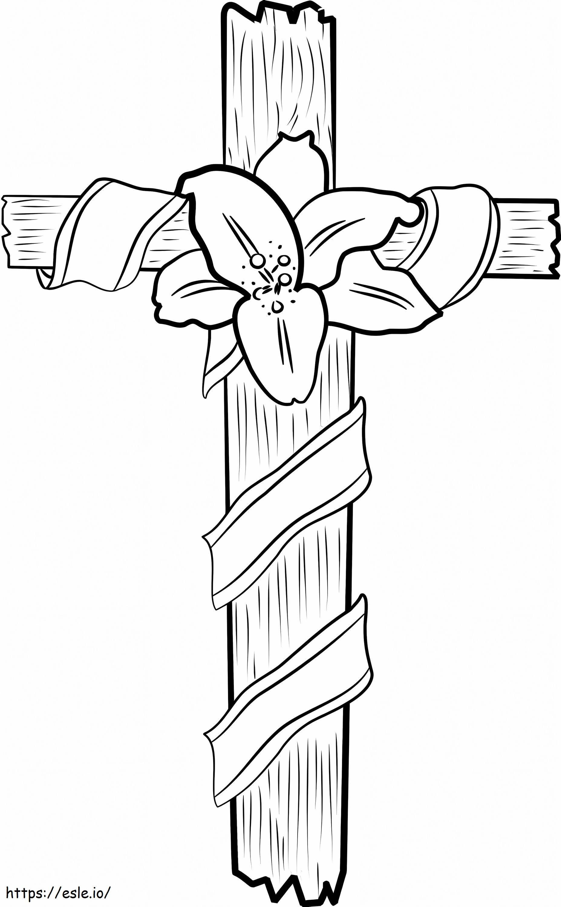 Wooden Cross With Flower coloring page