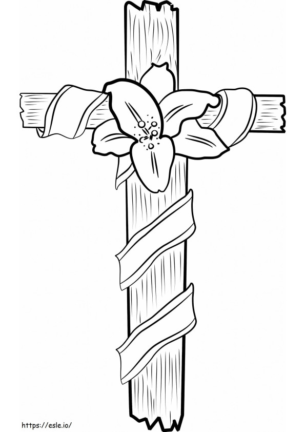 花と木製の十字架 ぬりえ - 塗り絵