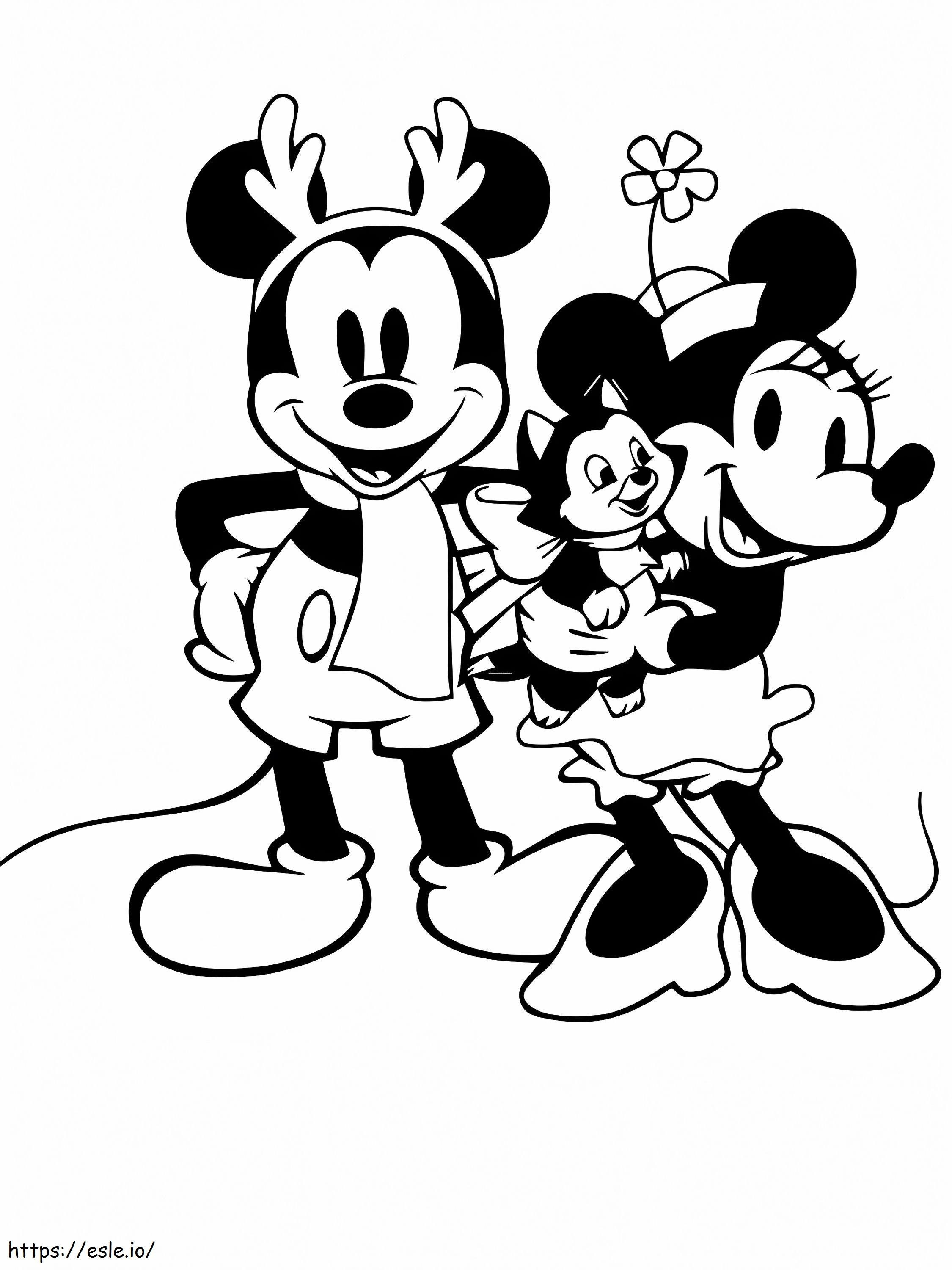 Mickey Minnie e Figaro Christmas P Gina Coloring para colorir