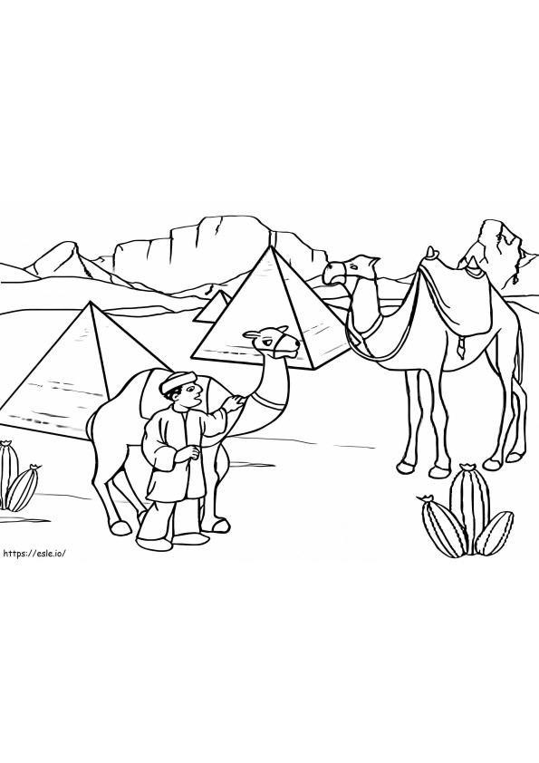 Coloriage Pyramide dans le désert à imprimer dessin