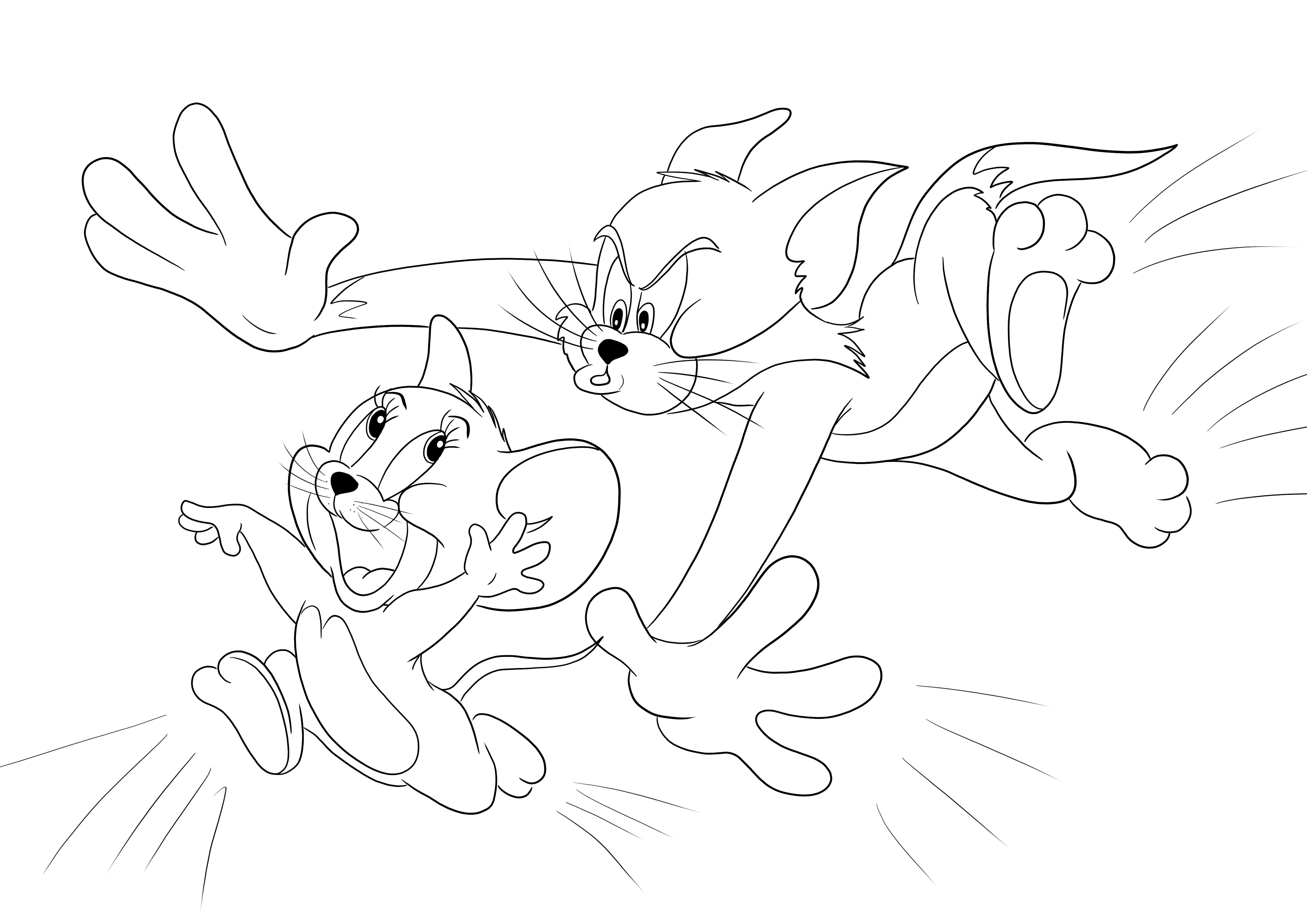 Tom Jerry'yi kovalıyor eğlence için boyama ve yazdırma veya ücretsiz indirme