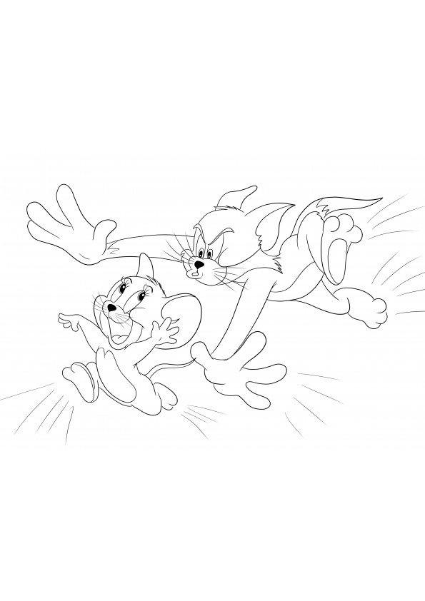 Tom chasing Jerry coloring for fun and printing or downloading for free