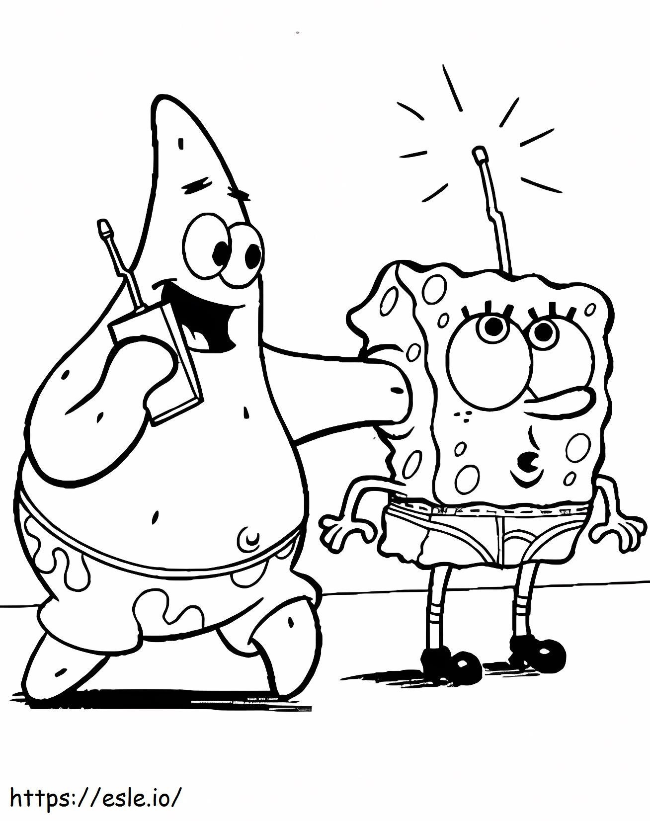 Spongebob en Patrick Radio kleurplaat kleurplaat