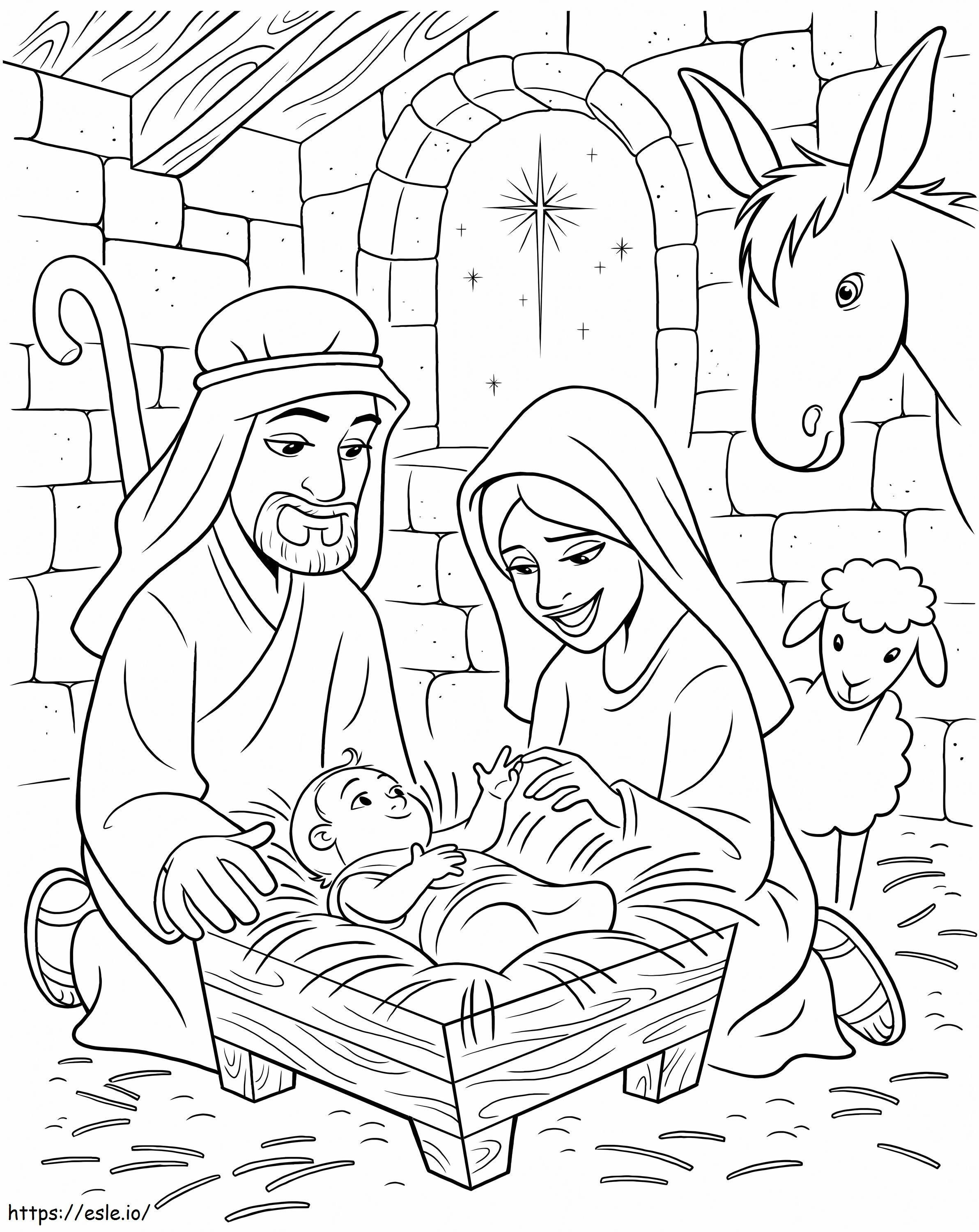 jesus con madre e hijo para colorear
