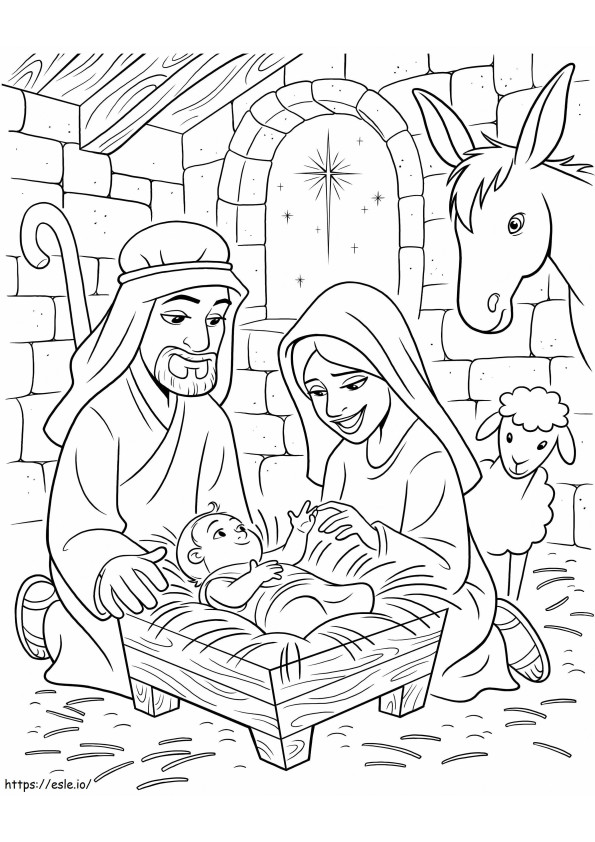 Jesus com mãe e filho para colorir