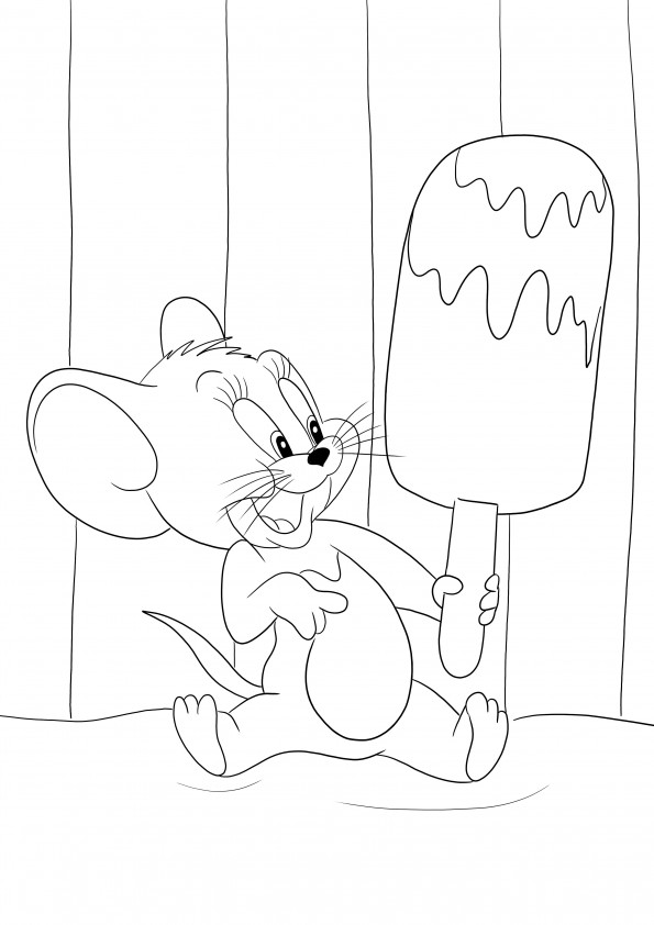 Jerry dan es krim besarnya siap dicetak dan diwarnai oleh anak-anak secara gratis
