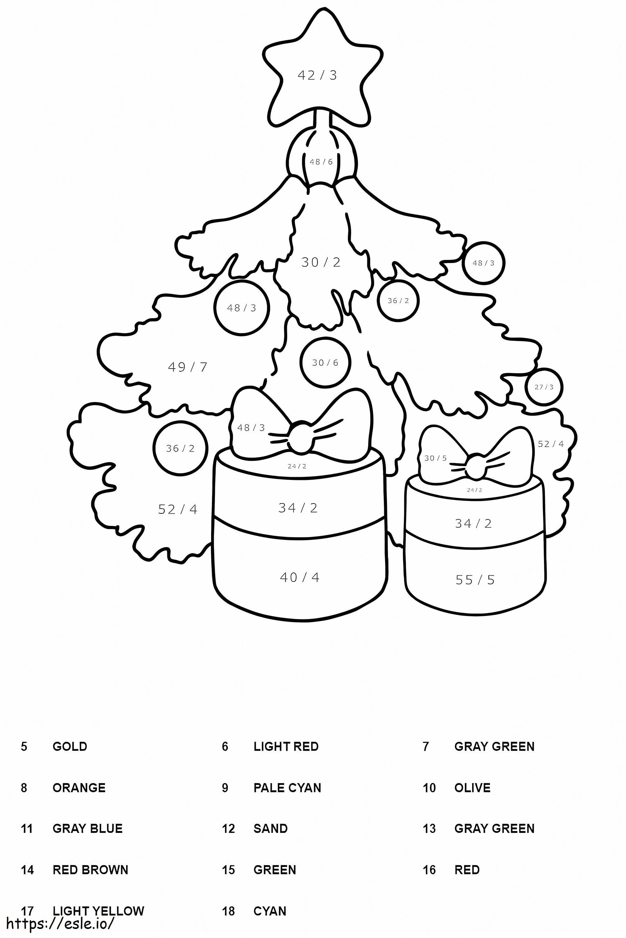 Divisão da Árvore de Natal Cor por Número para colorir