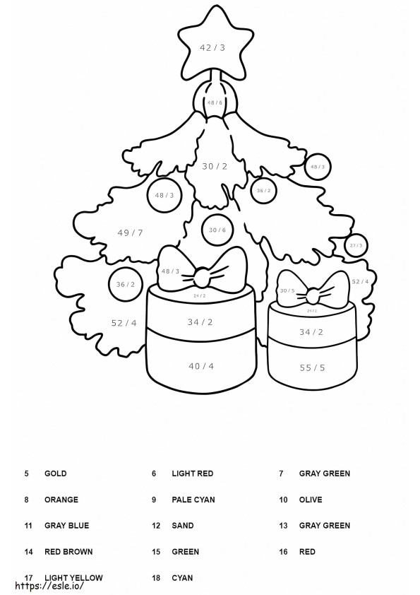 Colore della divisione dell'albero di Natale per numero da colorare