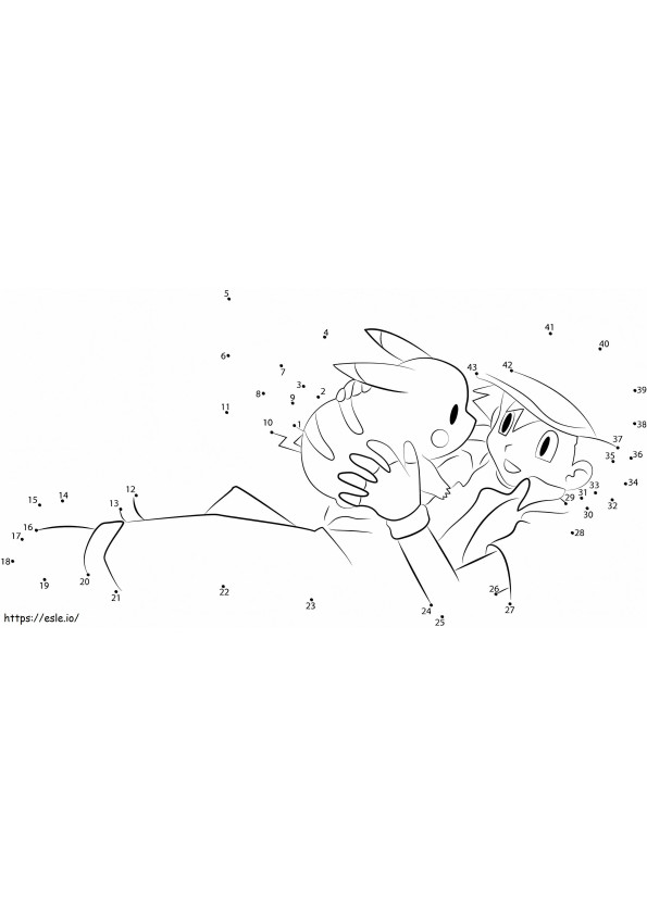 Ash And Pikachu 2 Dot To Dot Coloring Page coloring page