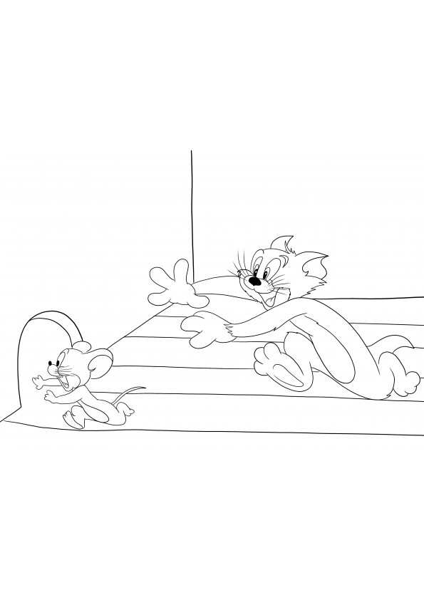 Gambar Jerry lari dari Tom untuk anak-anak yang dapat dicetak dan diwarnai gratis