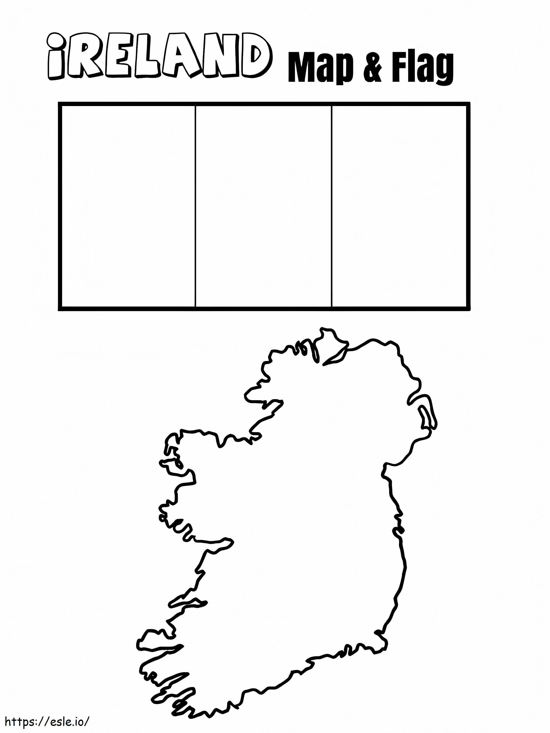 アイルランドの国旗と地図 ぬりえ - 塗り絵