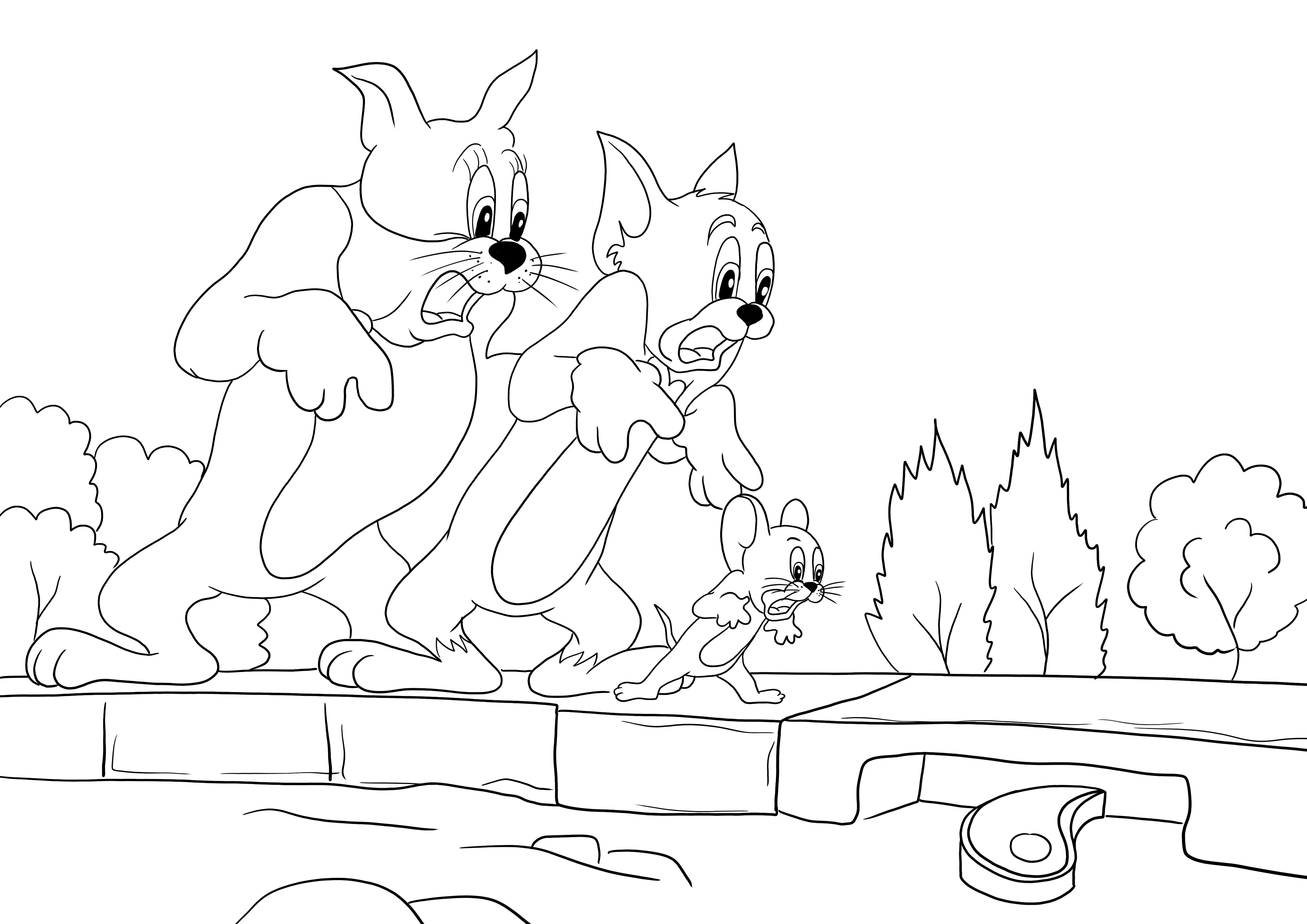Spike y Tom y Jerry tienen miedo hoja fácil y gratis para descargar y colorear