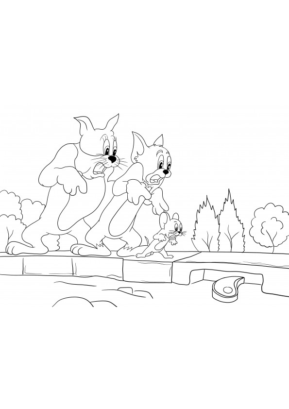 Spike and Tom and Jerry are scared easy and free to download sheet and color