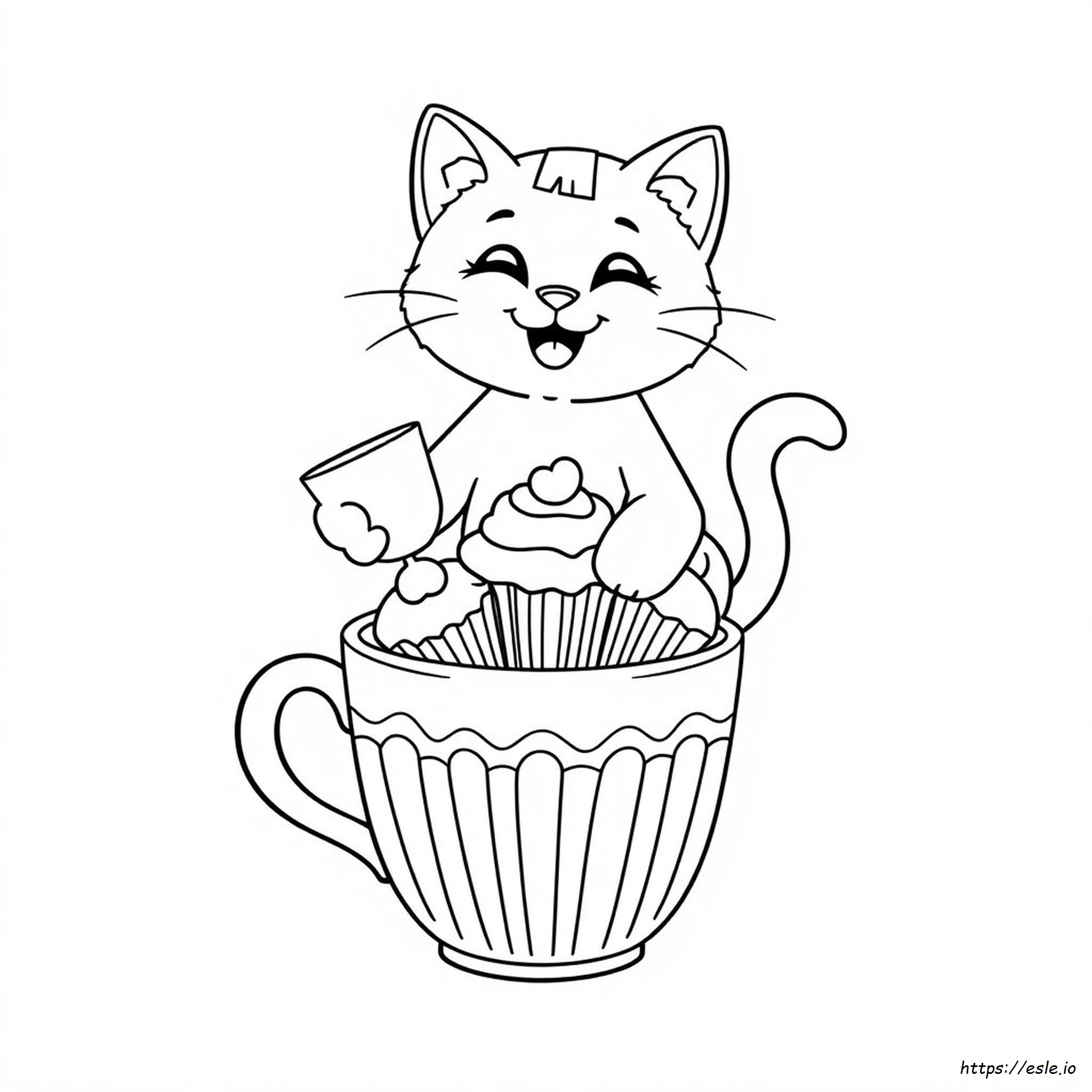 Cute Cat Cupcake Coloring Page
