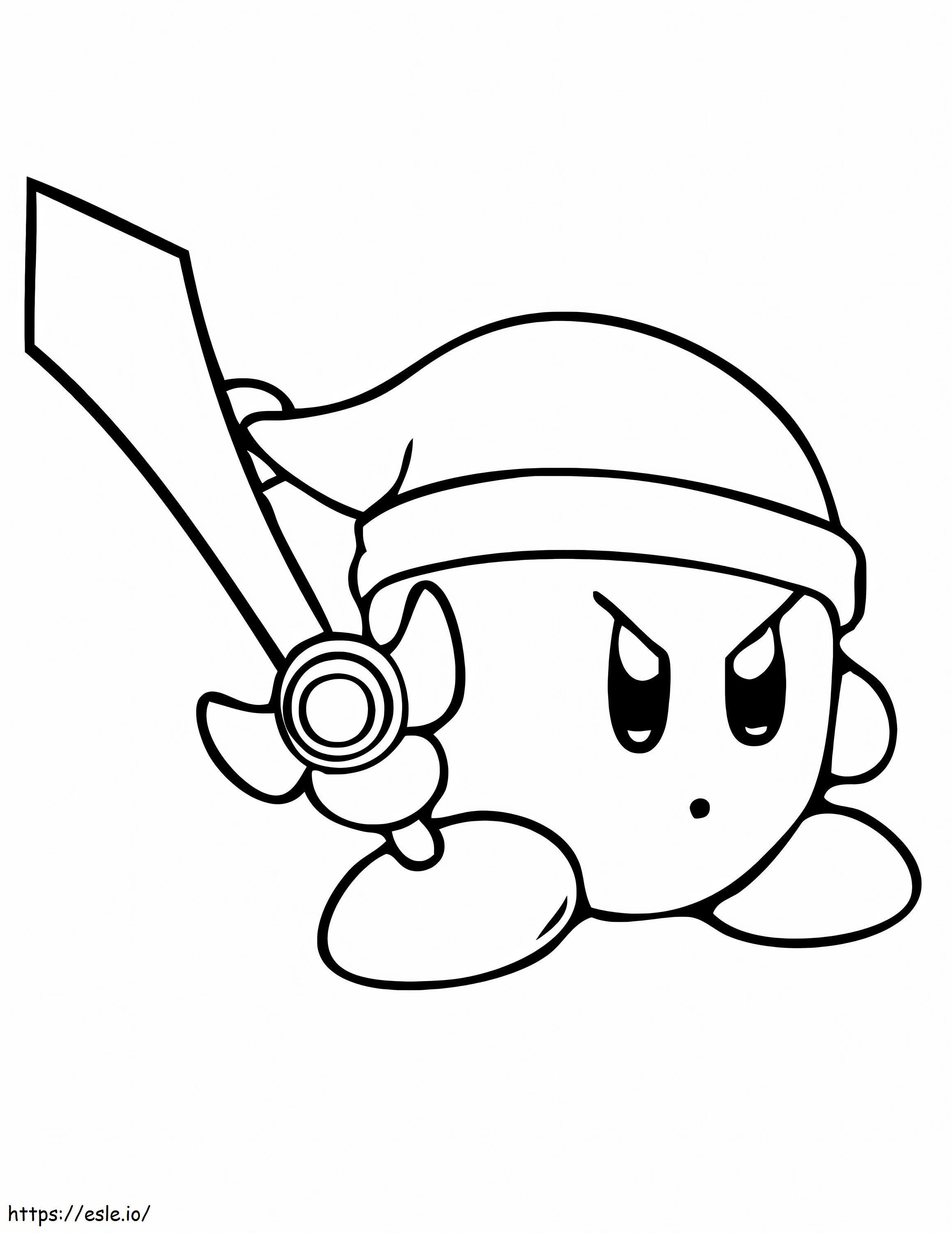 Kirby con espada para colorear