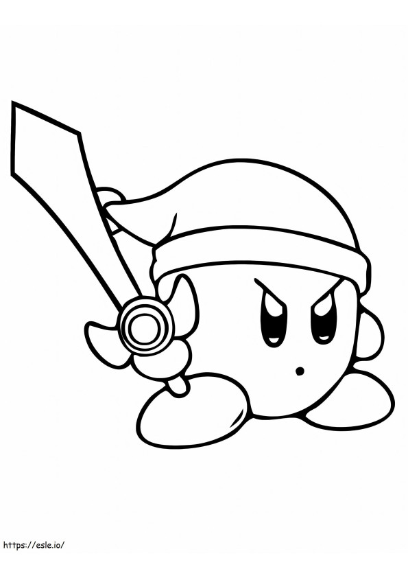 Coloriage Kirby tenant une épée à imprimer dessin