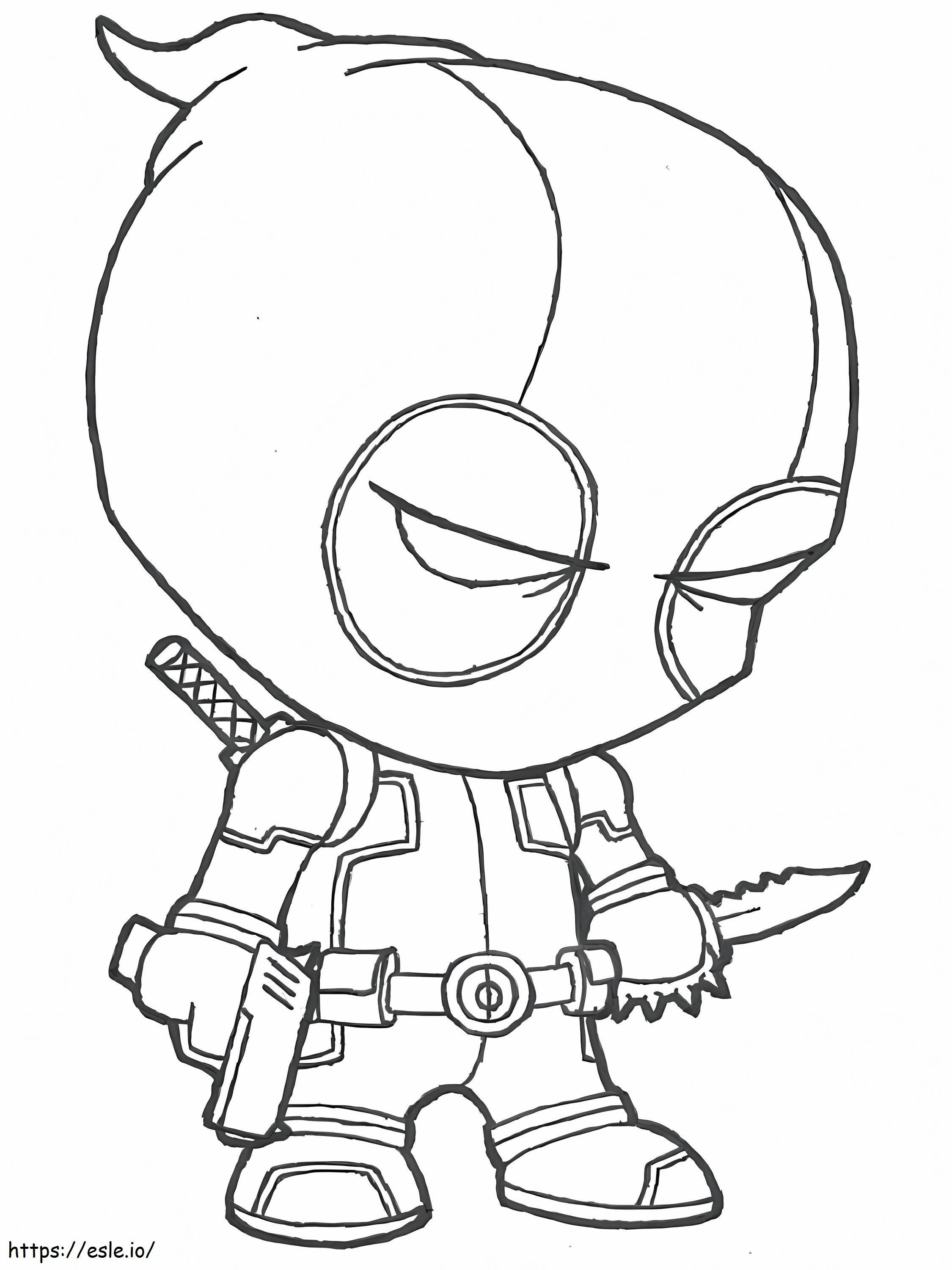 Chibi Deadpool com arma e faca para colorir