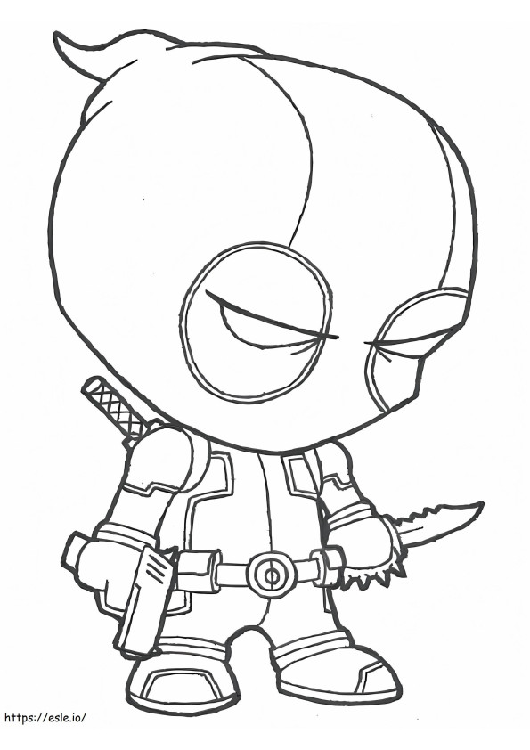 Chibi Deadpool cu pistol și cuțit de colorat